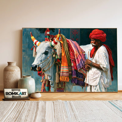 Elderly Indian Herdsman Oil Painting - image 3
