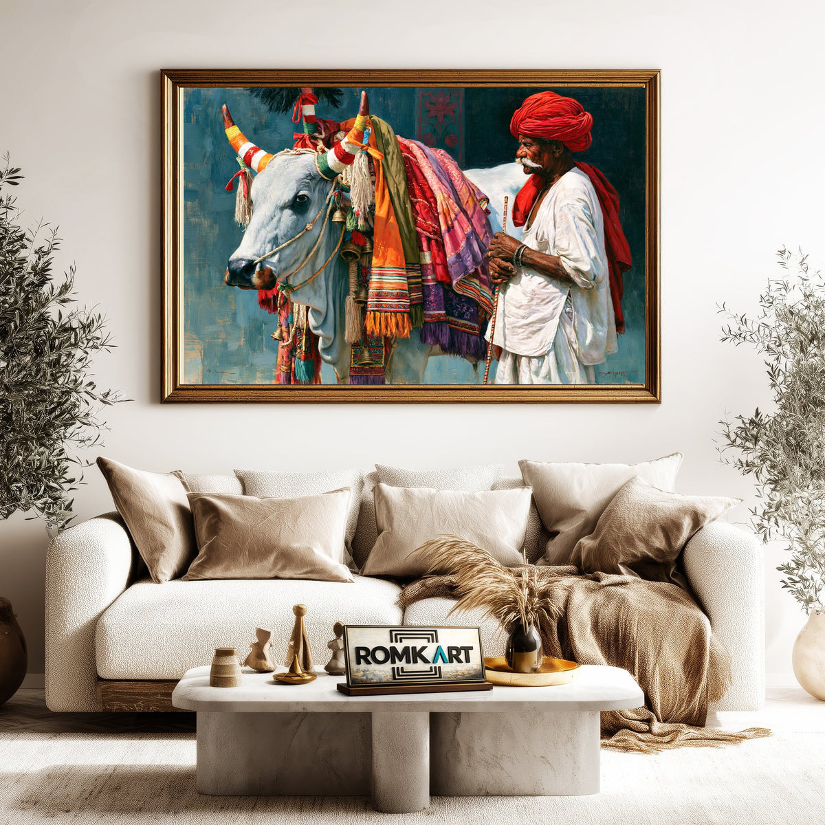 Elderly Indian Herdsman Oil Painting - image 5