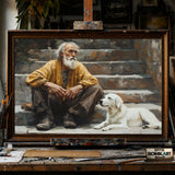 Elderly Poor Man and Dog hand-painted oil painting on canvas