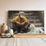 Elderly Poor Man and Dog Oil Painting - image 3