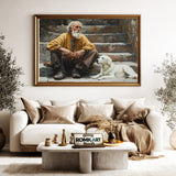Elderly Poor Man and Dog Oil Painting - image 5