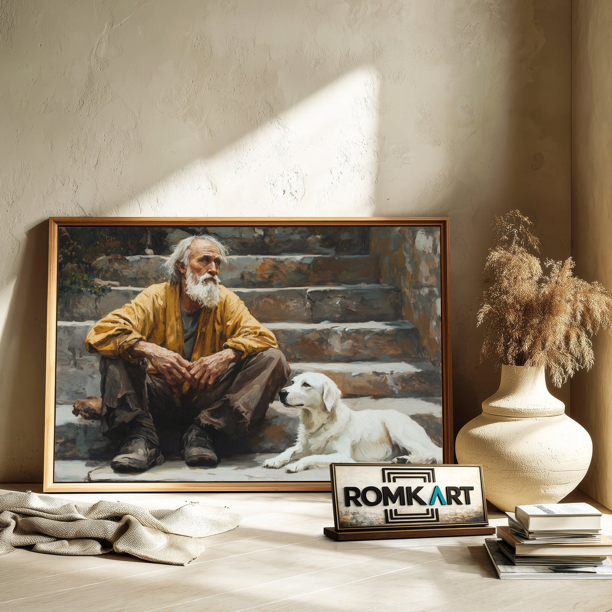 Elderly Poor Man and Dog Oil Painting - image 6