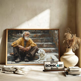 Elderly Poor Man and Dog Oil Painting - image 6
