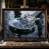 Electric Guitar on Dark Water - Hand-Painted Oil Painting - View 1