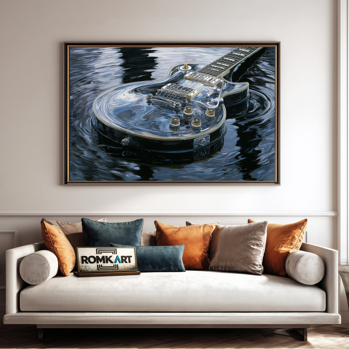 Electric Guitar On Dark Water Oil Painting - image 4