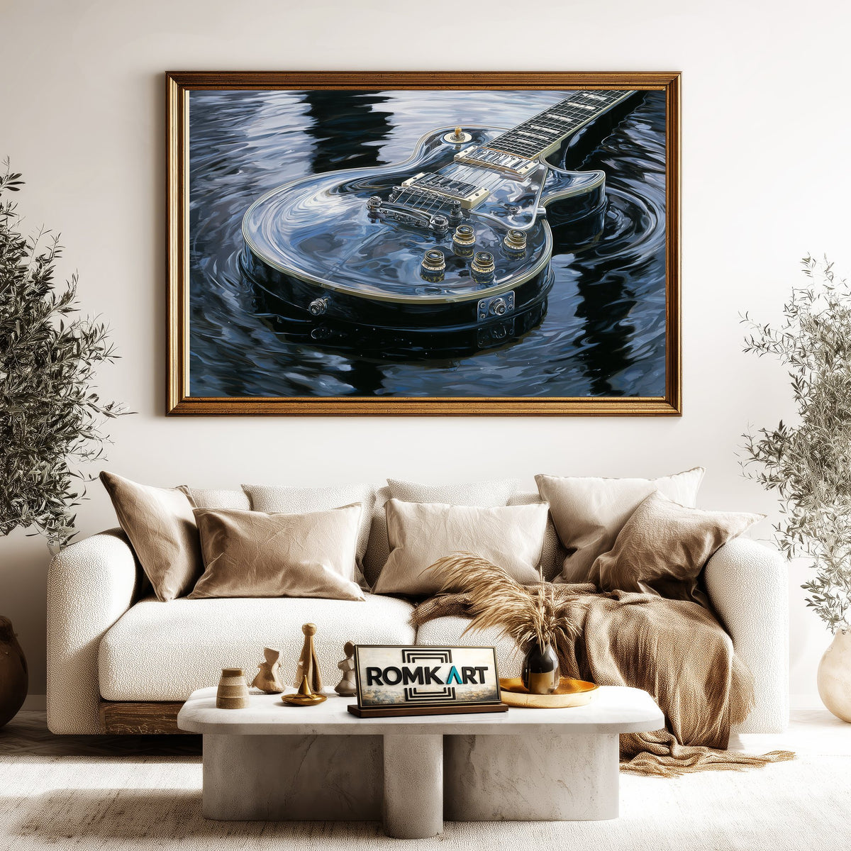 Electric Guitar On Dark Water Oil Painting - image 5