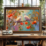 Elegant Doves on Fruit Tree Forest Landscape Oil Painting - image 2