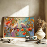 Elegant Doves on Fruit Tree Forest Landscape Oil Painting - image 6