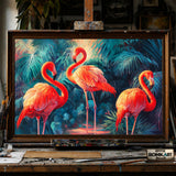 Elegant Flamingos - Hand-Painted Oil Painting - View 1