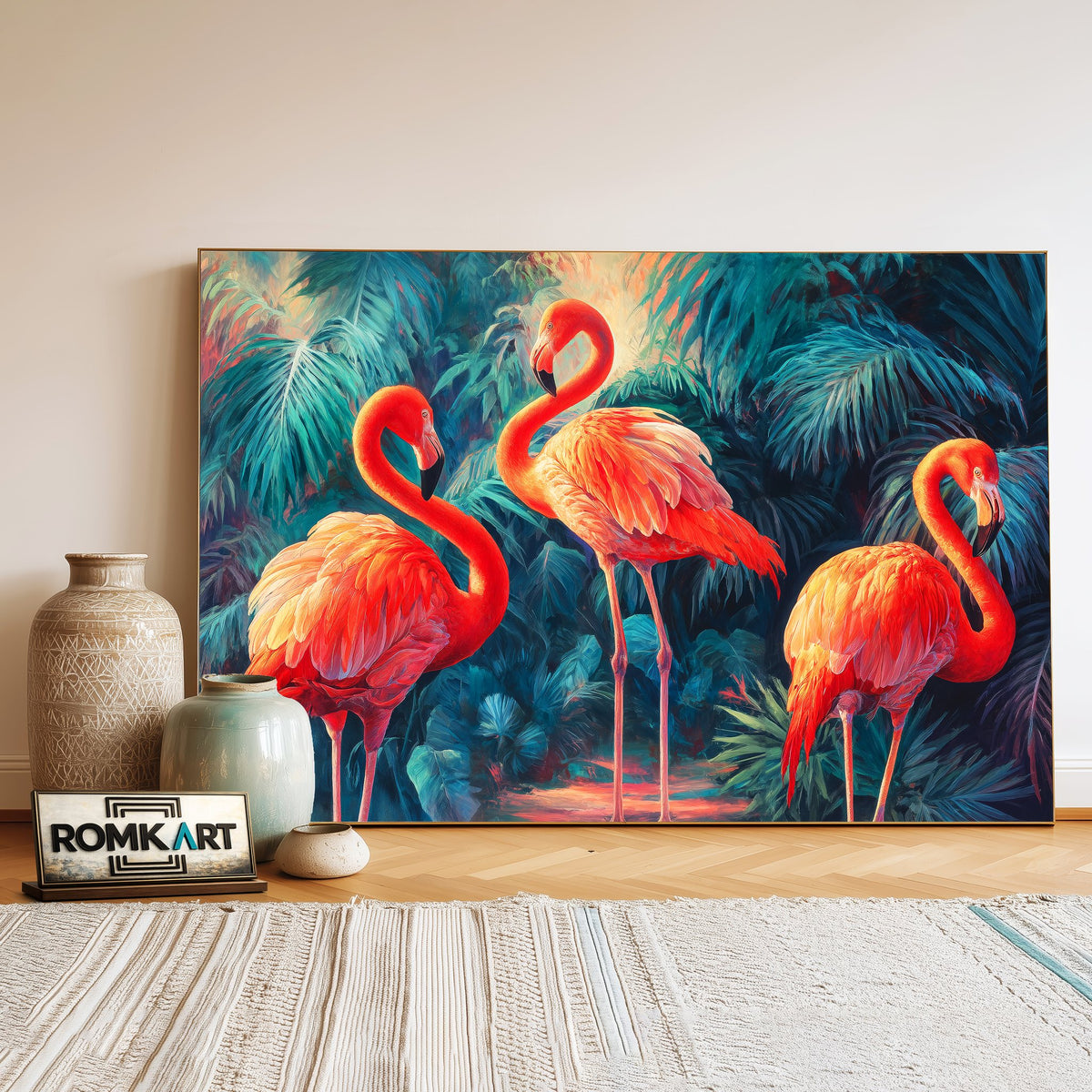 Elegant Flamingos Oil Painting - image 3