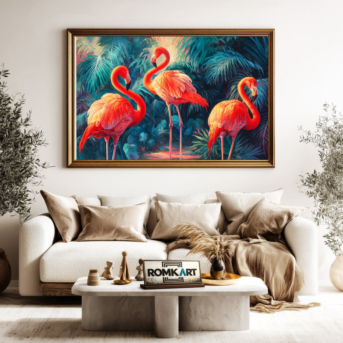 Elegant Flamingos Oil Painting - image 5