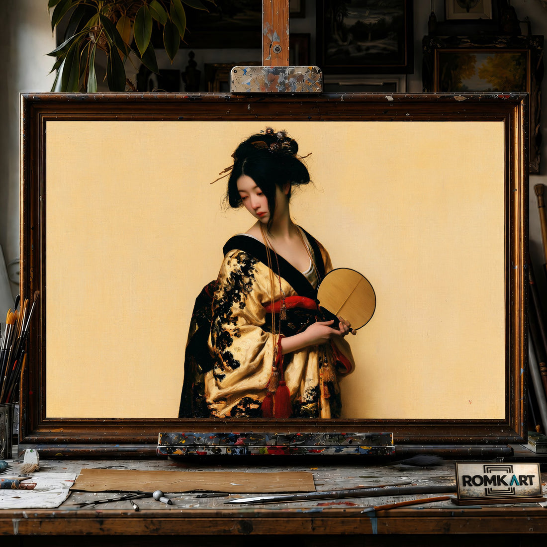 Elegant Japanese Woman - Hand-Painted Oil Painting - View 1