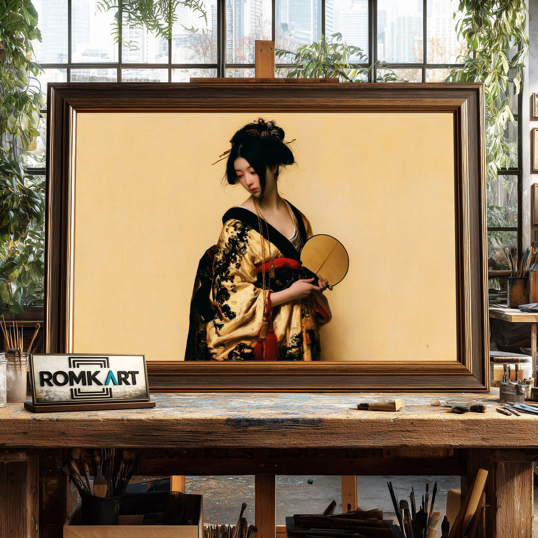 Elegant Japanese Woman - Hand-Painted Oil Painting - View 1