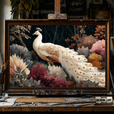 Elegant White Peacock hand-painted oil painting on canvas