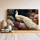 Elegant White Peacock Bird Oil Painting - image 3