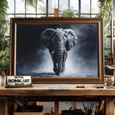 Elephant Walking Black Oil Painting - image 2
