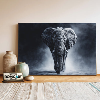 Elephant Walking Black Oil Painting - image 3