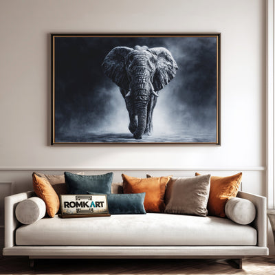 Elephant Walking Black Oil Painting - image 4