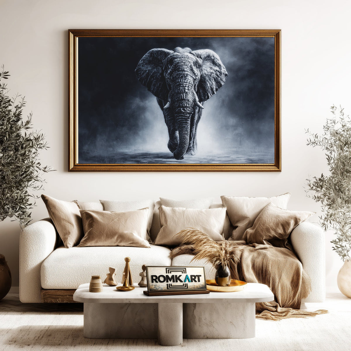 Elephant Walking Black Oil Painting - image 5