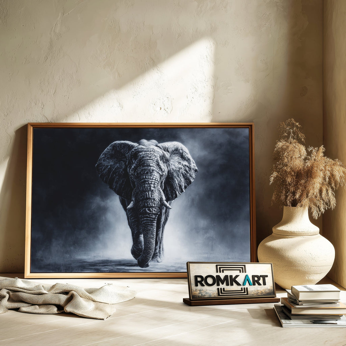 Elephant Walking Black Oil Painting - image 6