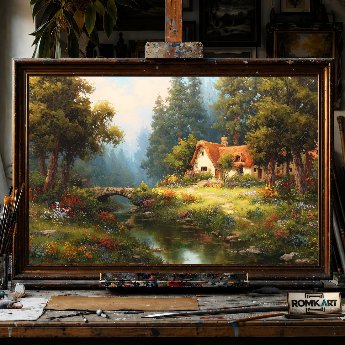 England Fairytale Cottage - Hand-Painted Oil Painting - View 1