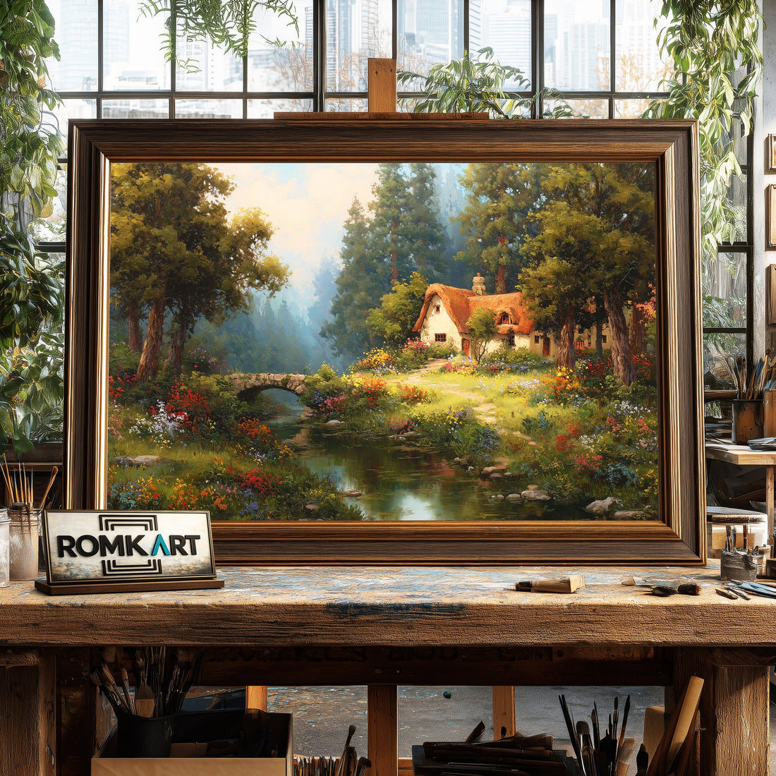 England Fairytale Cottage - Hand-Painted Oil Painting - View 1