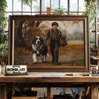 English Boy and Saint Bernard dog Figurative Oil Painting - image 2
