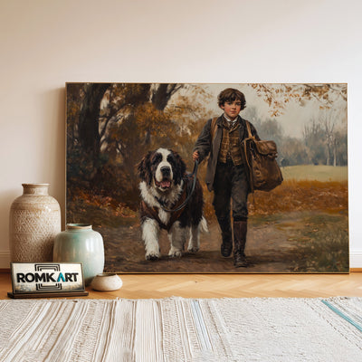 English Boy and Saint Bernard dog Figurative Oil Painting - image 3