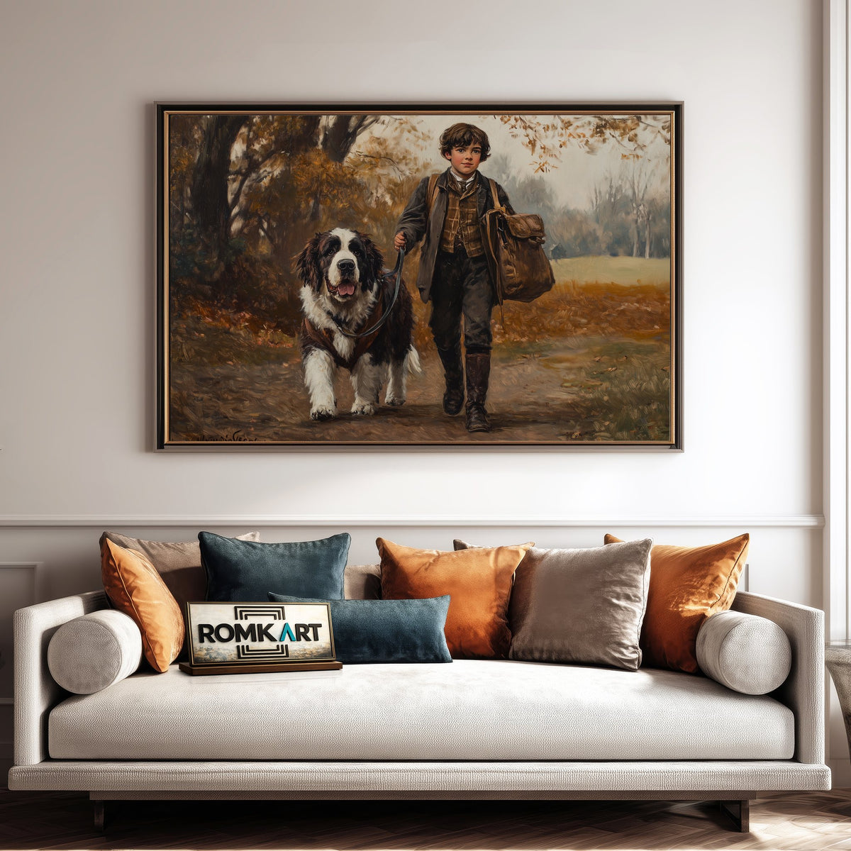 English Boy and Saint Bernard dog Figurative Oil Painting - image 4