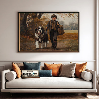 English Boy and Saint Bernard dog Figurative Oil Painting - image 4