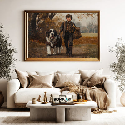English Boy and Saint Bernard dog Figurative Oil Painting - image 5