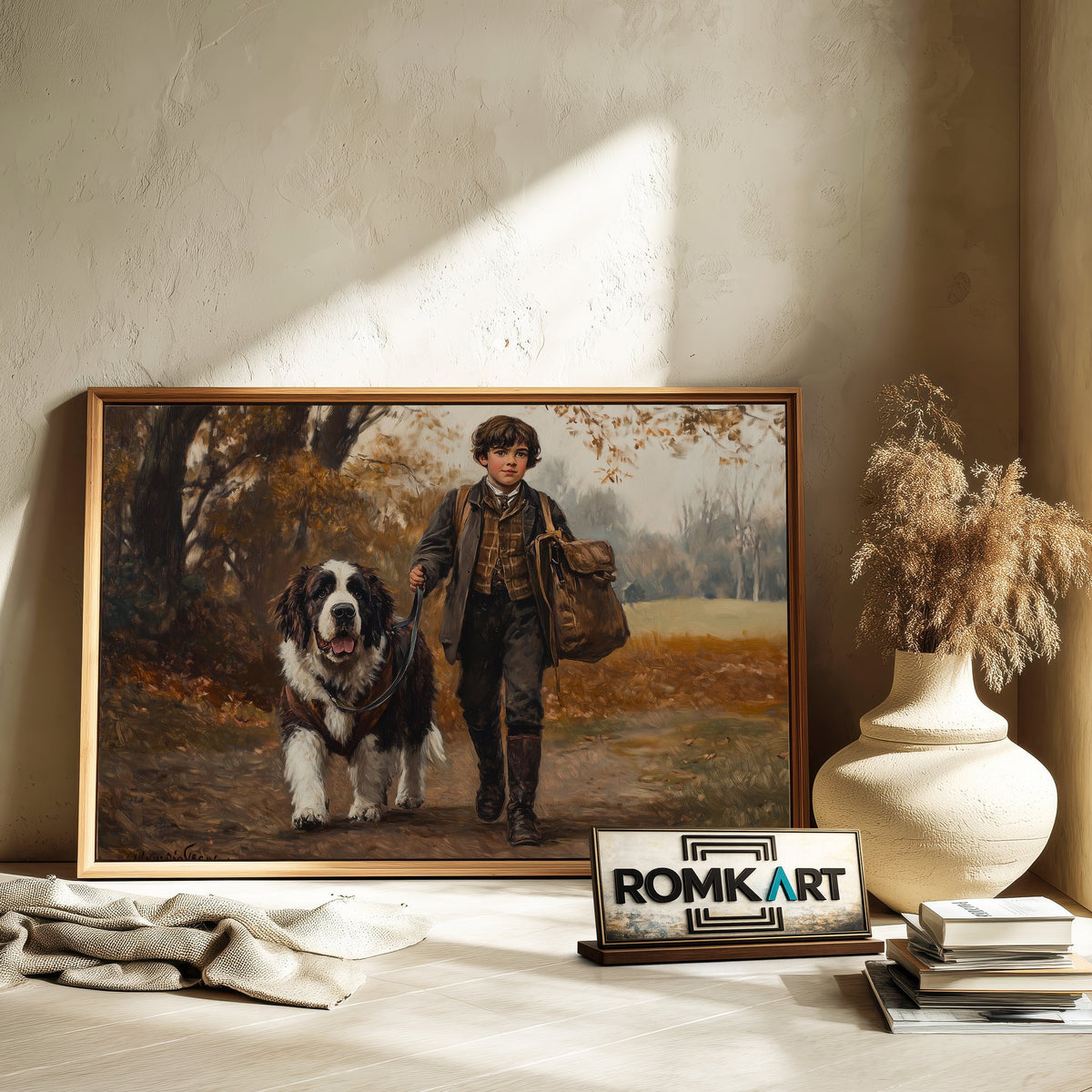 English Boy and Saint Bernard dog Figurative Oil Painting - image 6