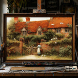 English Cottage Garden hand-painted oil painting on canvas