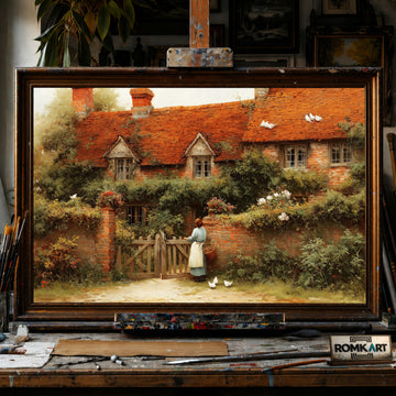English Cottage Garden hand-painted oil painting on canvas