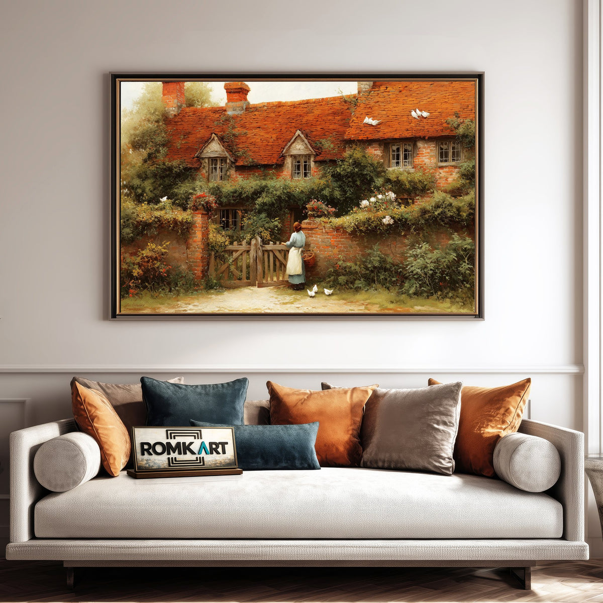 English Cottage Garden Countryside Oil Painting - image 4