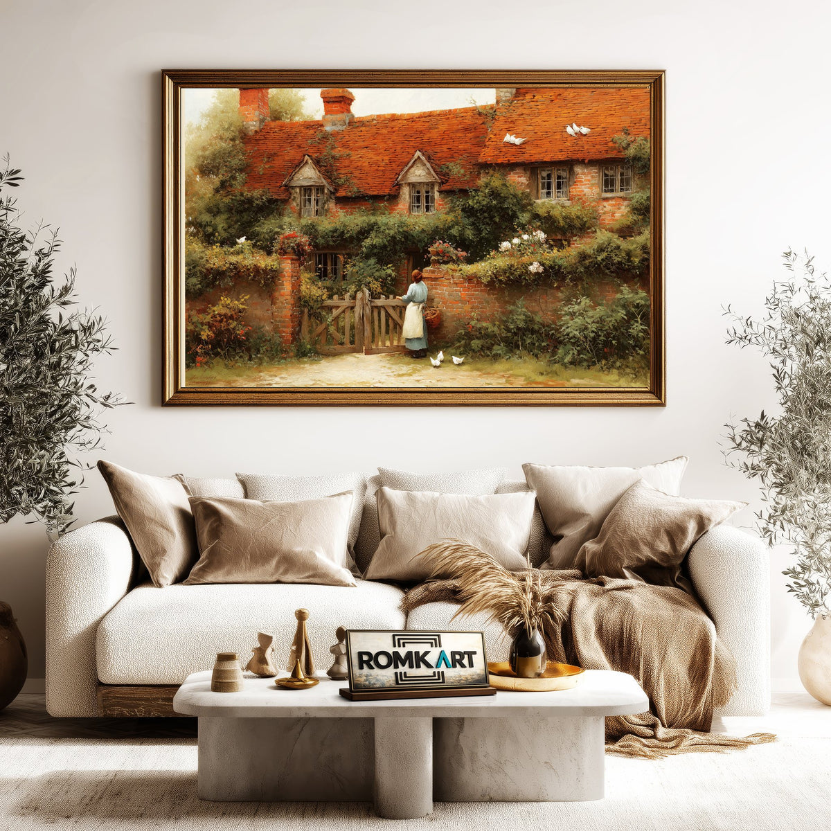 English Cottage Garden Countryside Oil Painting - image 5
