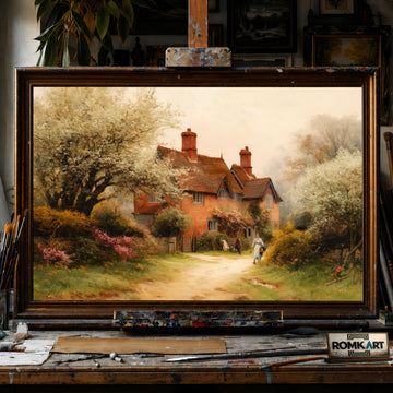 English Countryside Cottage hand-painted oil painting on canvas