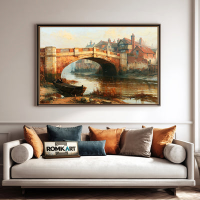 English Riverside Old Bridge Oil Painting - image 4