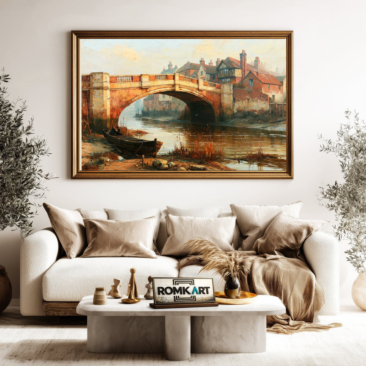English Riverside Old Bridge Oil Painting - image 5