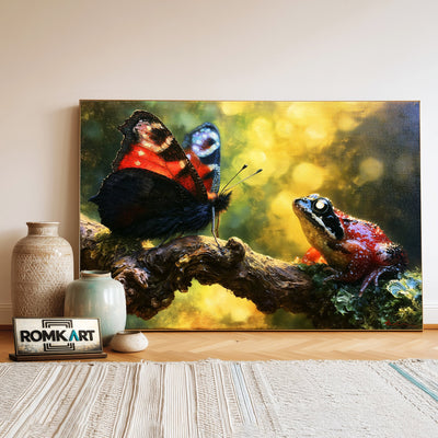 European Peacock Butterfly And Frog Oil Painting - image 3
