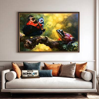 European Peacock Butterfly And Frog Oil Painting - image 4