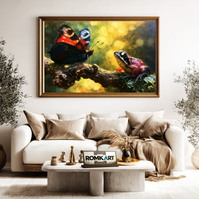 European Peacock Butterfly And Frog Oil Painting - image 5