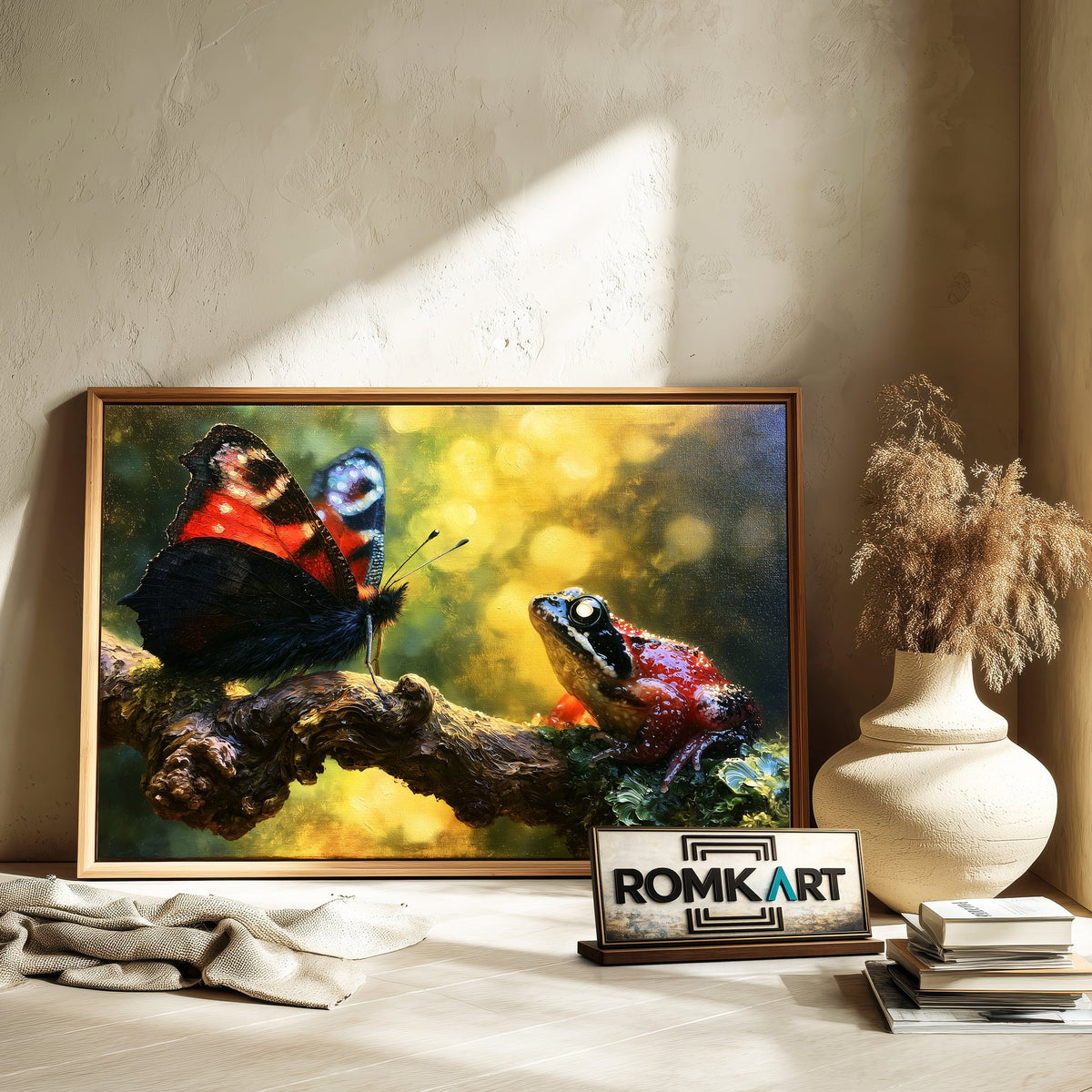 European Peacock Butterfly And Frog Oil Painting - image 6