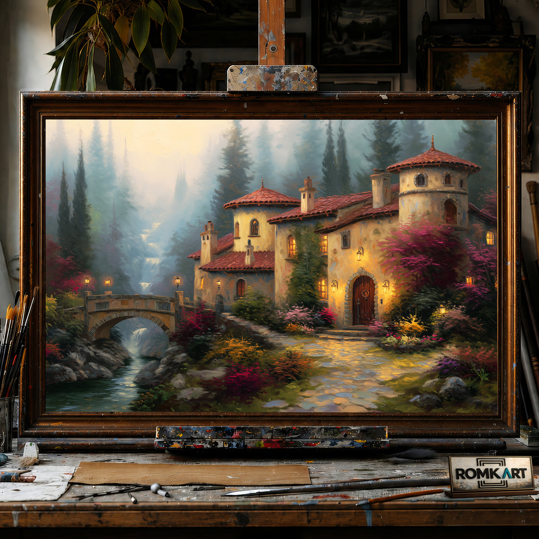 European-style Villa hand-painted oil painting on canvas