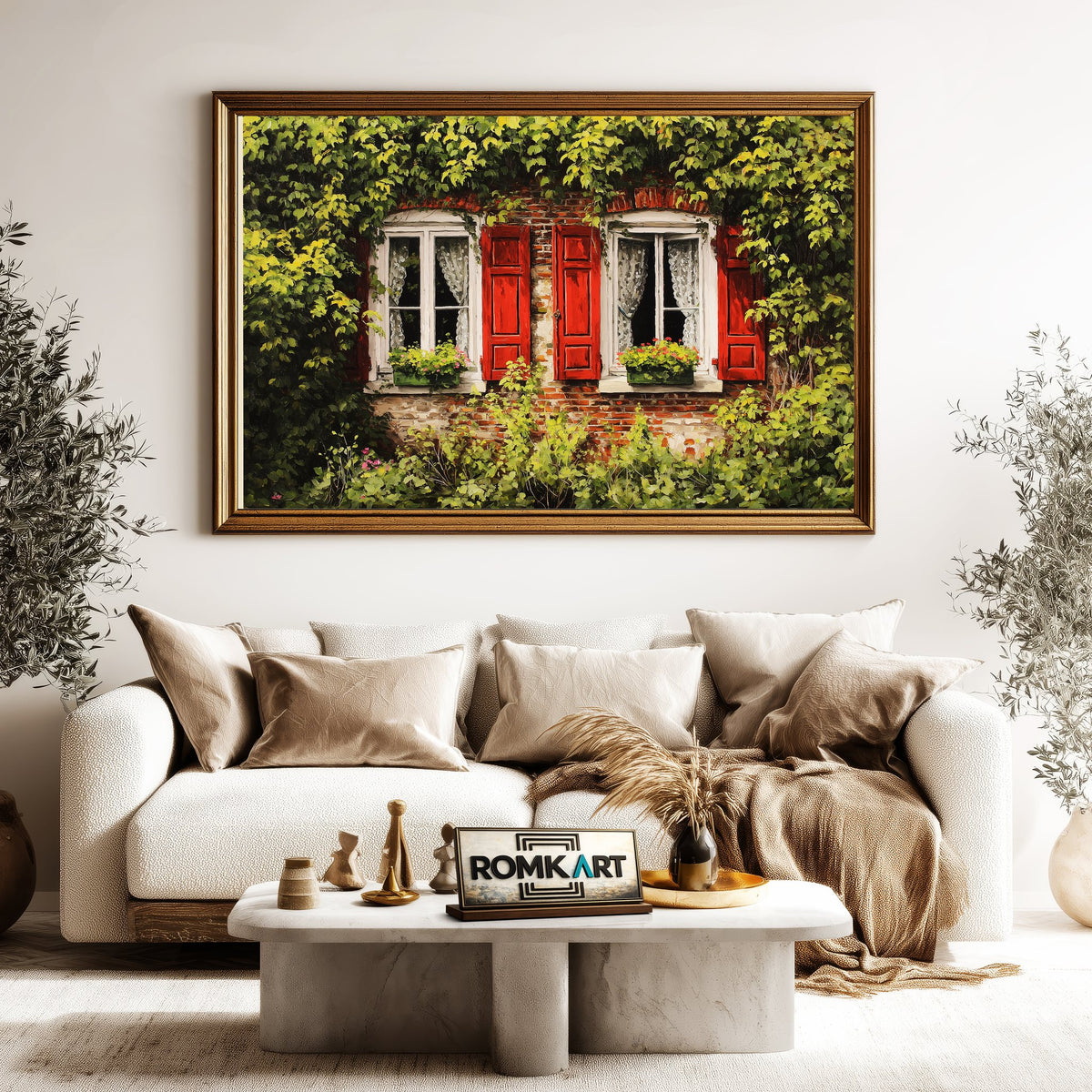 European Window Cottage Countryside Oil Painting - image 5