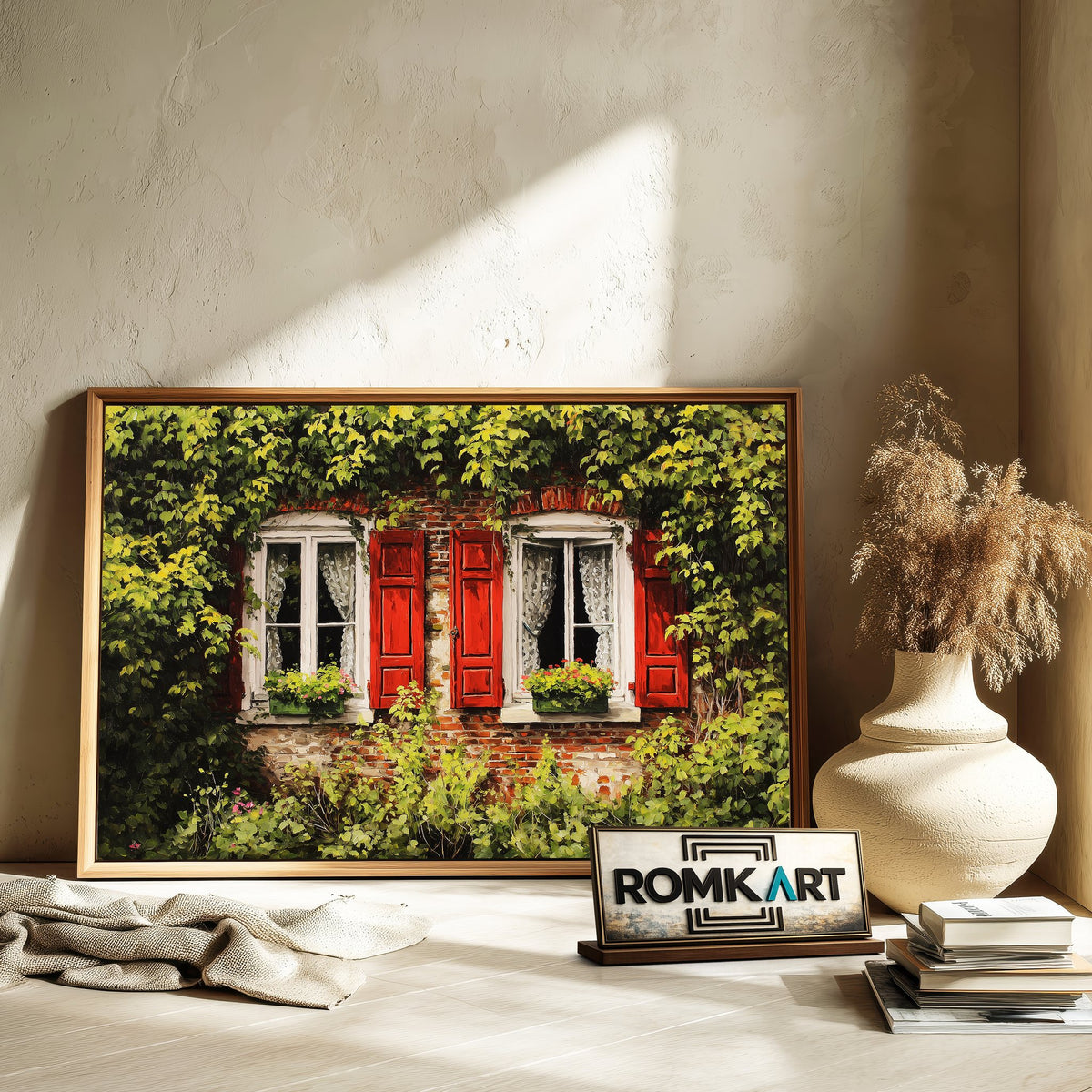 European Window Cottage Countryside Oil Painting - image 6