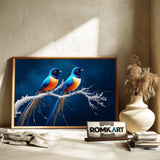 Exotic Long-tailed Birds on Snow Branch Oil Painting - image 6
