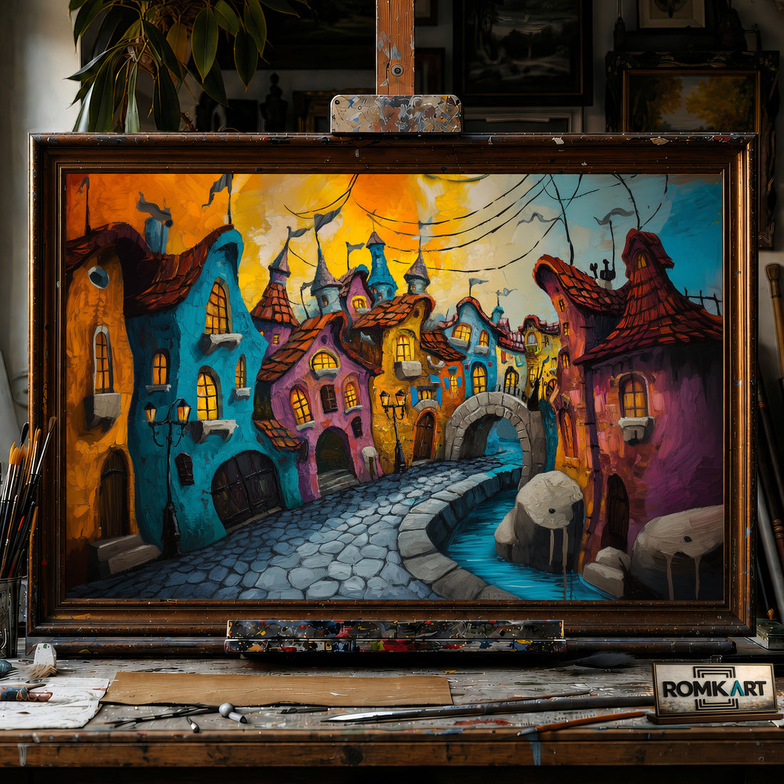 Fairy-tale Town hand-painted oil painting on canvas