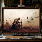 Fallen Medieval Knight hand-painted oil painting on canvas
