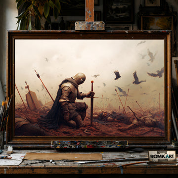Fallen Medieval Knight hand-painted oil painting on canvas